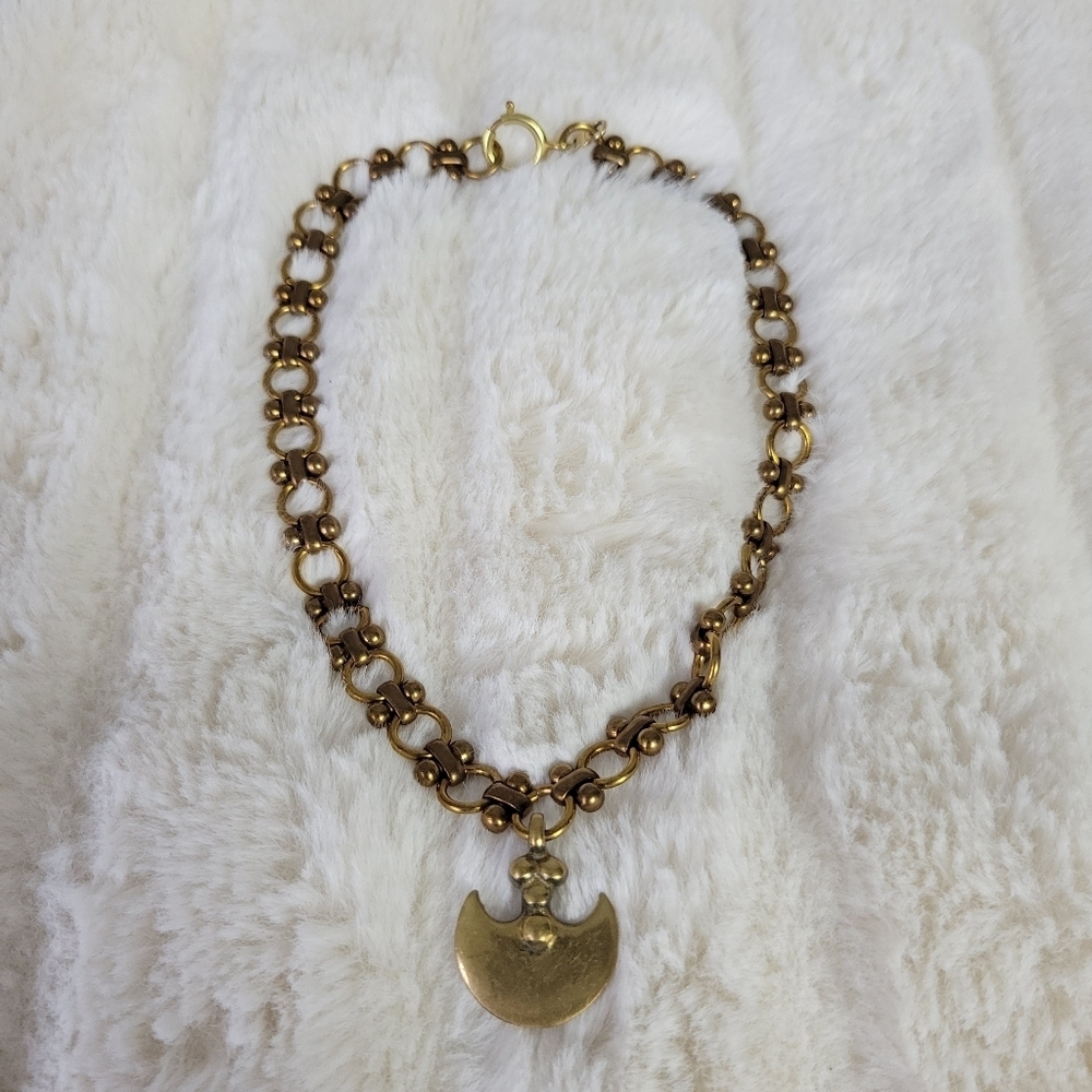 VANESSA MOONEY // ltd ed unique brass link pendant choker necklace rare - Picture 2 of 7